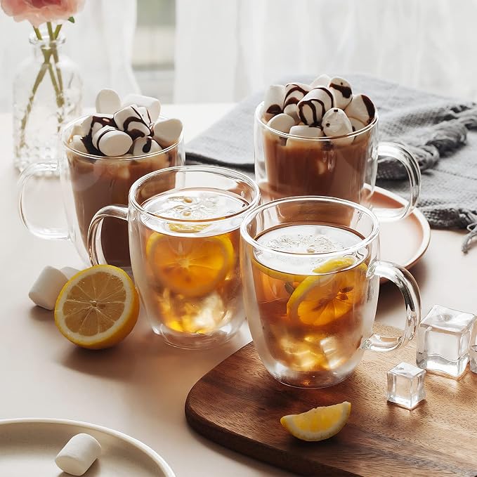 12oz Double Walled Glass Coffee Mugs - Image 6