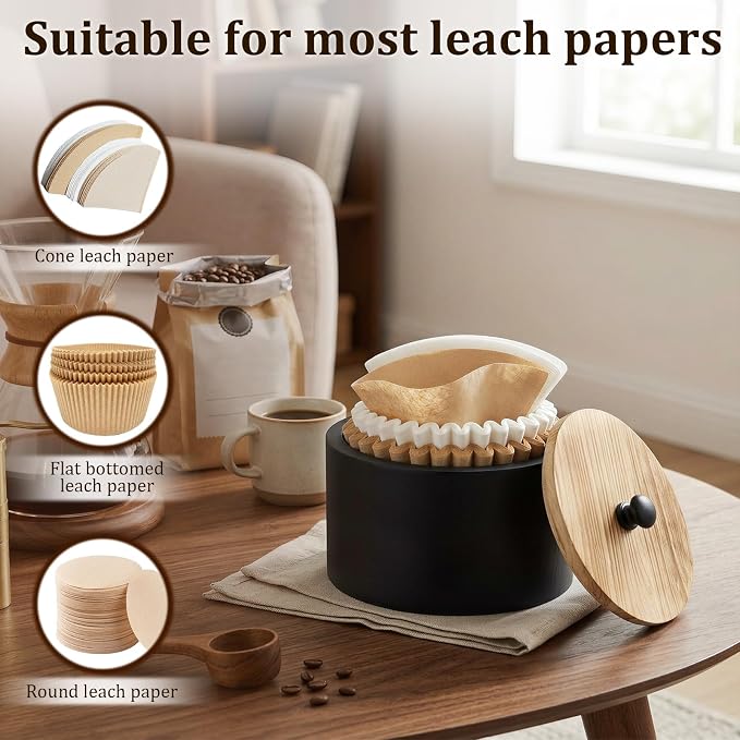 Coffee Filter Holder, Wooden Large Capacity Rustic Coffee Filter Storage Case - Image 5