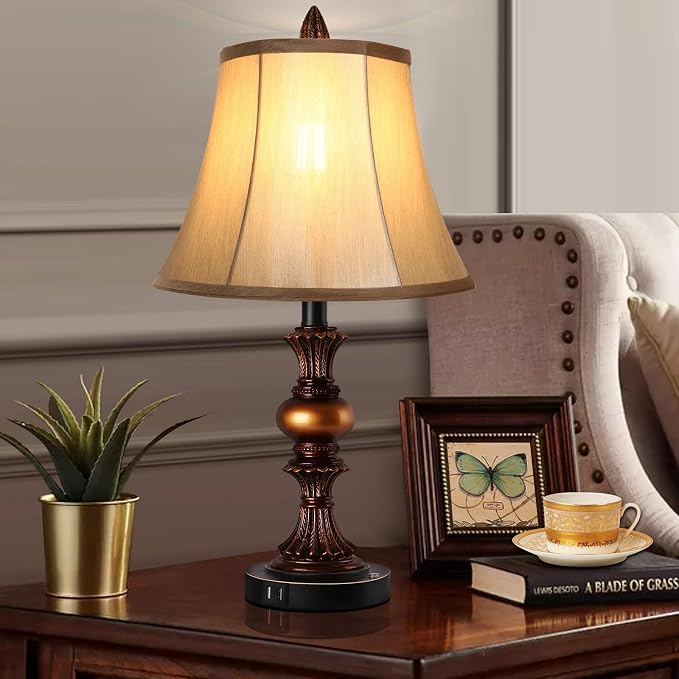 Touch Control Traditional Table Lamp Set of 2, Vintage Bedside Lamps - Image 7