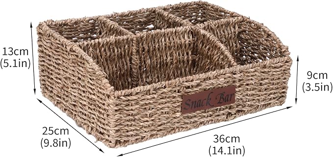 Snack Organizer for Countertop, Trapezoid Snack Organizer Seagrass Wicker Basket - Image 7