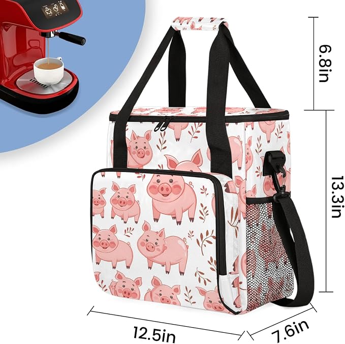 Cute Cartoon Pig Coffee Maker Carring Bag, Large Insulated Storage Organizer - Image 2