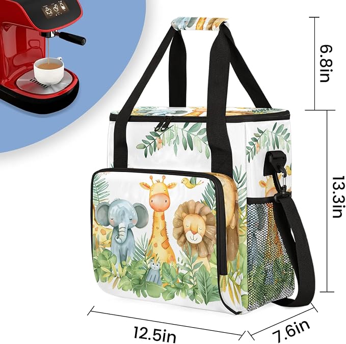 Elephant Giraffe Lion Cute Animals Coffee Maker Carring Bag, Large Insulated - Image 2