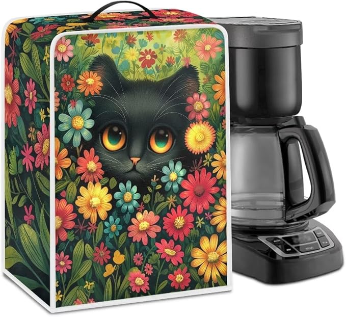 Black Cat Flowers Coffee Machine Dust Covers by Kathyboom