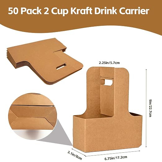 Nexboraque 50 Pack 2 Cup Kraft Drink Carrier - Image 2