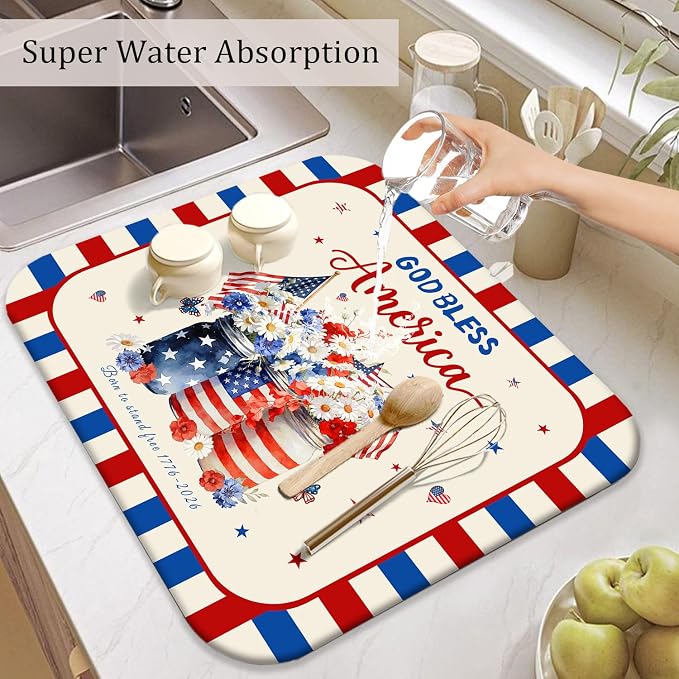 4th of July Dish Drying Mat for Kitchen Counter, Independence Day Stars - Image 4