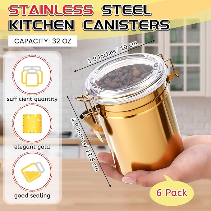 6 Pcs Stainless Steel Food Storage Containers Set Airtight Kitchen Canisters - Image 2