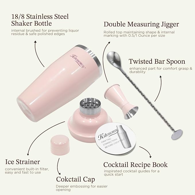KITESSENSU Cocktail Shaker Set, Stainless Steel Martini Shaker - Image 2
