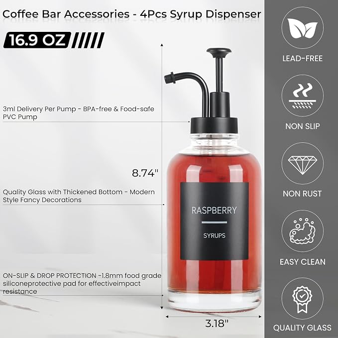 4PCS Coffee Syrup Dispenser, Glass Syrup Dispenser - Image 4