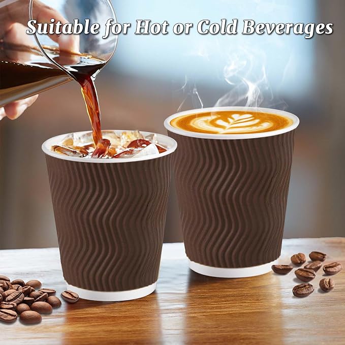 Clawsoff 150 Pack 8 oz Coffee Cups, Disposable Corrugated Insulated Ripple Wall - Image 5