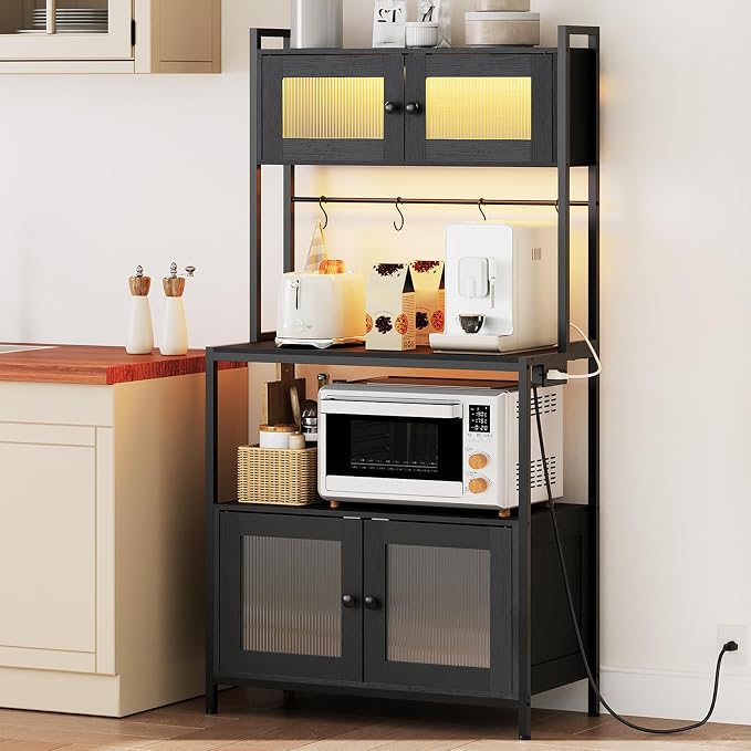 HOOBRO Bakers Rack with Storage Cabinet, 5-Tier Coffee Bar with Power Outlet by HOOBRO