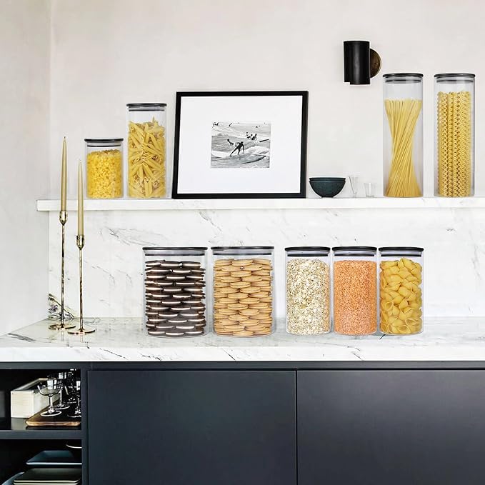 Urban Green Glass Jars with Black Lids, Glass food storage container sets with - Image 7