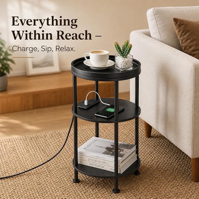 Small Round Side Table with Charging Station - Image 3