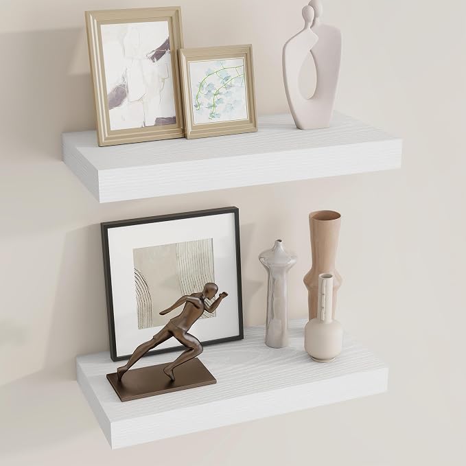 Dreamland 16 Inch Long Floating Shelves in White, 6.7 Inch Deep Floating Shelf by Dreamland
