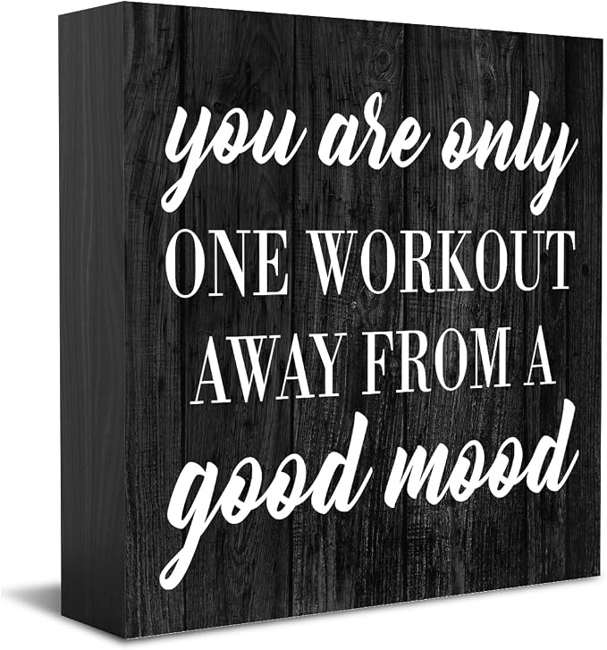 Motivational Gym Desk Decor Wooden Box Sign Fitness Gifts Rustic Black Wood by HTBIG
