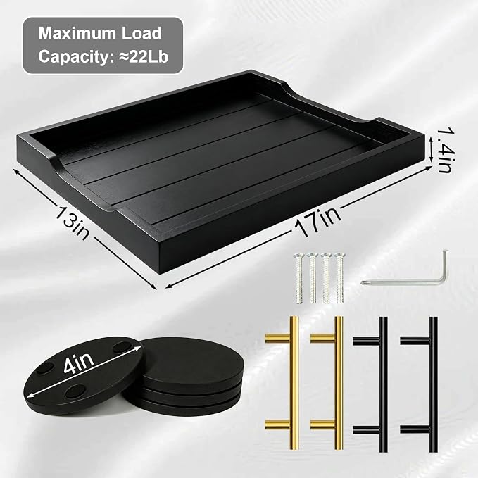 Wood Serving Tray with Metal Handles, 17x13in Large Wooden Tray - Image 5