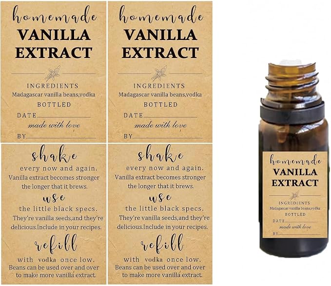 48 Pack Kraft Homemade Vanilla Extract Stickers 1.5×2 inch Square Vanilla by Hodmopli