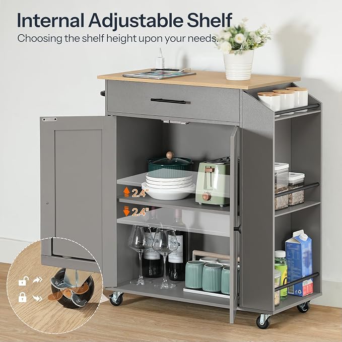 HOOBRO Kitchen Island with Power Outlet, Storage Island with Spice Rack and - Image 4