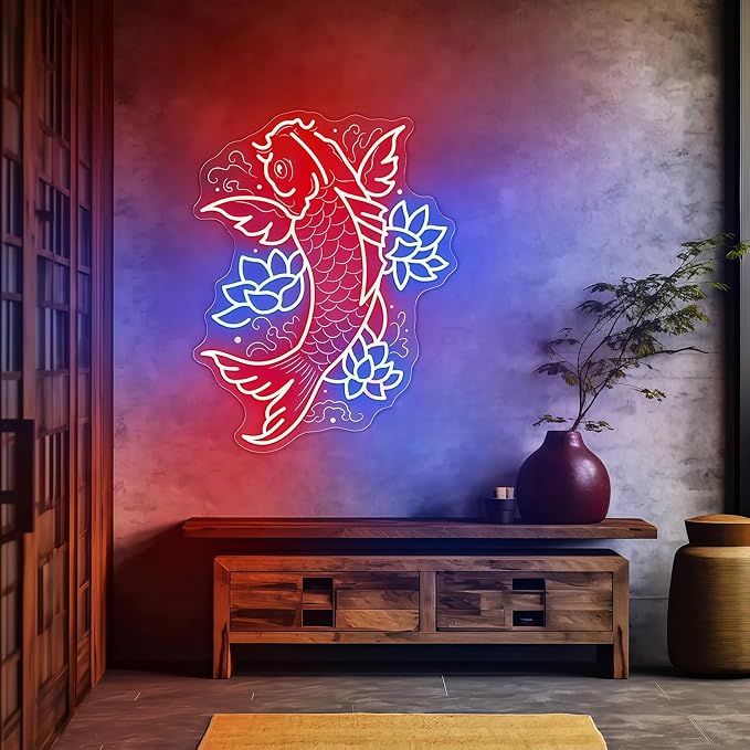 Custom Koi Fish Neon Sign, Lotus Flowers Led Neon Dimmable USB LED Neon Light - Image 2