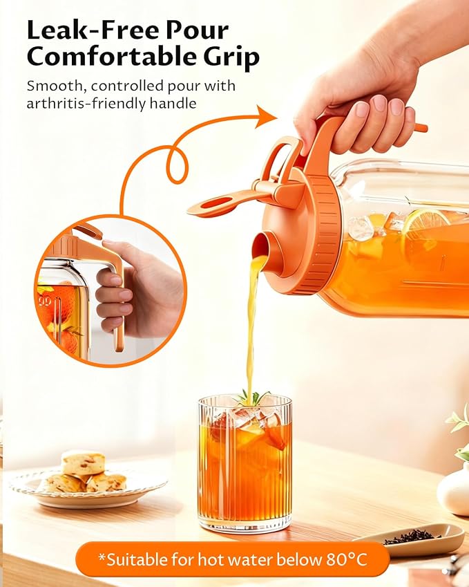 Glass Pitcher with Airtight Lid and Spout, 64oz Mason Jar Pitcher - Image 4