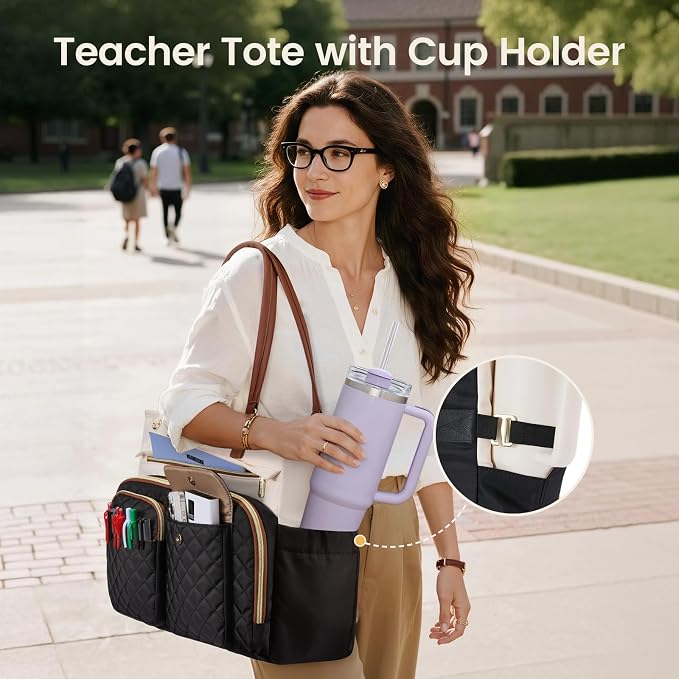 LOVEVOOK Tote Bag with Large Cup Holder, Work Tote Bags - Image 4