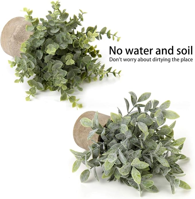 Briful Artificial Potted Plants Set of 2 Small Faux Plant Eucalyptus Mini Fake - Image 3