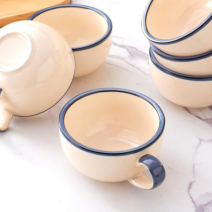 Coffeezone Set of 6 Cups Vintage Design 12 oz Professional Barista Ceramic - Image 4
