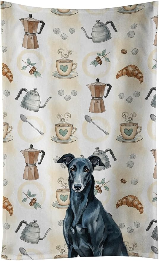 Caroline's Treasures Black Greyhound Coffee Bar Kitchen Towel Velour Plush by CarolinesTreasures