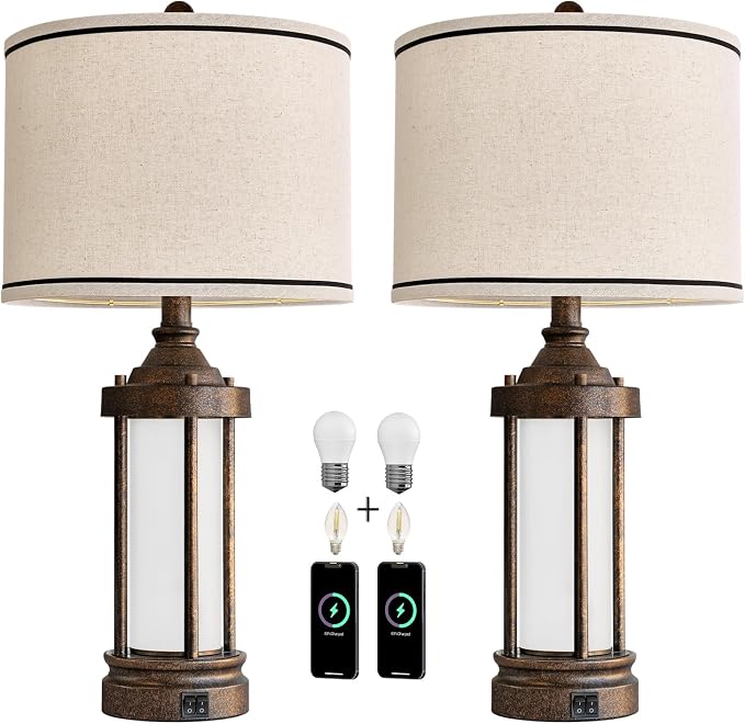 25'' Table Lamps Set of 2 for Living Room Bedroom Farmhouse Metal Lamps - Image 9