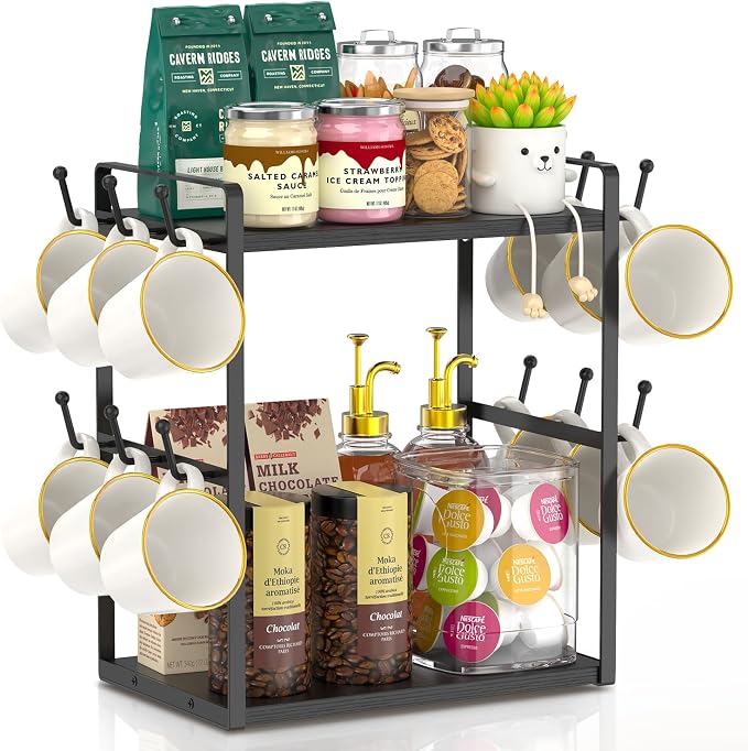 EsLuker.ly 2 Tier Coffee Mug Holder Station Bar Organizer Countertop, Mug Cup by EsLukerly