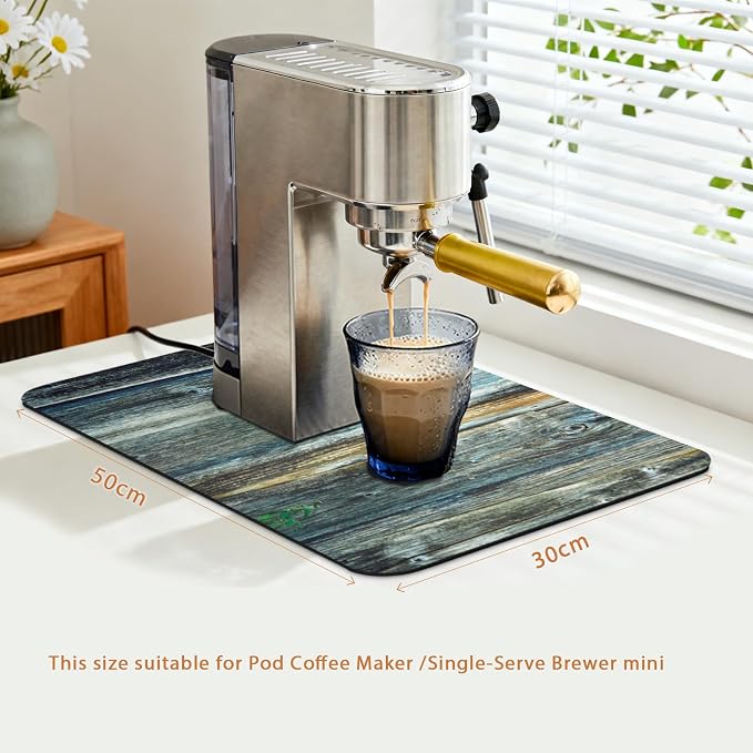 Small Coffee Mat 19x12 Inch, Wood Grain Counter Top Mat, Absorbent Hide Stain - Image 2