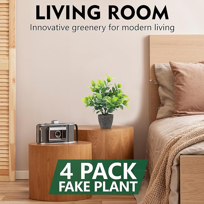 FAVOWREATH 4 Pack Fake Plants Ceramic Mini Artificial Greenery Potted Plants - Image 5