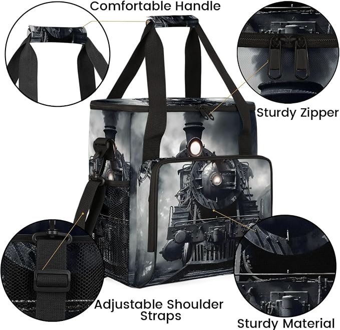 Black Steam Train Coffee Maker Carring Bag, Large Insulated Storage Organizer - Image 6