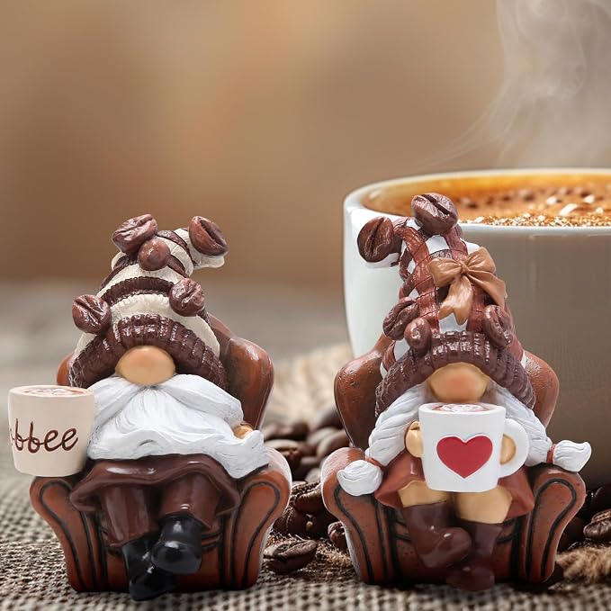 Hodao 2PCS Coffee Gnomes Coffee Bar Decor Accessories Spring Summer Swedish - Image 4