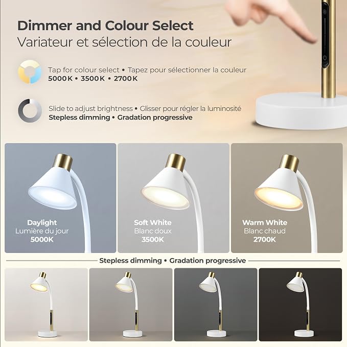 Globe Electric 62000035 15" LED Integrated Desk Lamp, Matte White, Brass Accent - Image 12