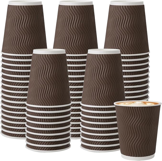 BYSNOW 150 Pack 10 oz Coffee Cups, Disposable Paper Cups, Insulated Corrugated by BYSNOW