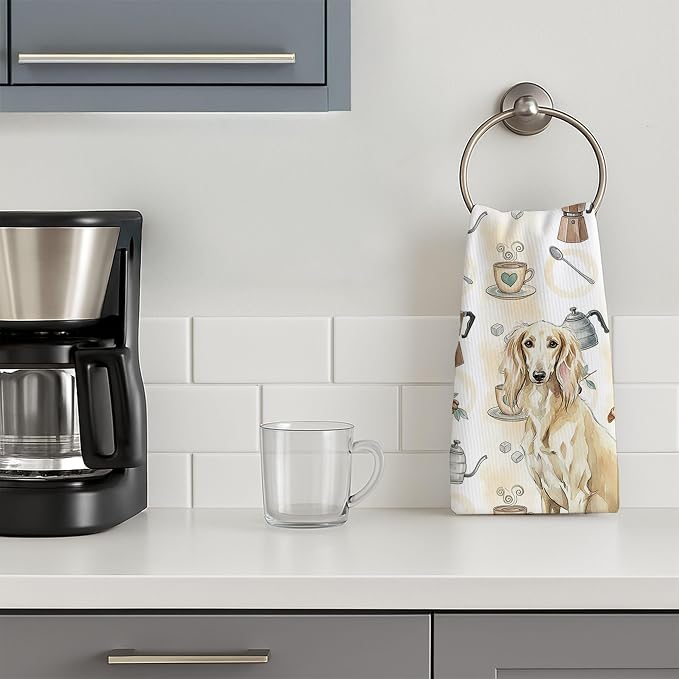 Caroline's Treasures Cream Saluki Coffee Bar Kitchen Towel Velour Plush Front - Image 3