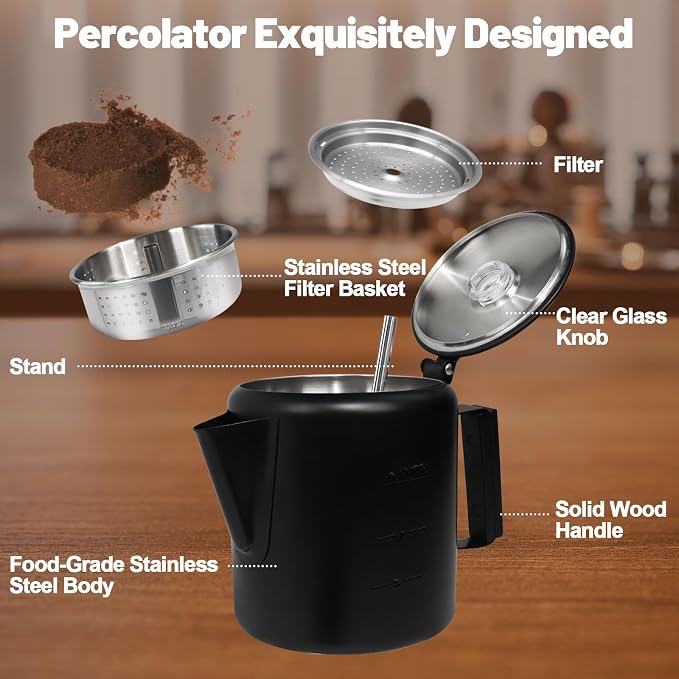 9 Cup Percolator 304 Stainless Steel Coffee Pot Coffee Maker Coffee Machine - Image 3