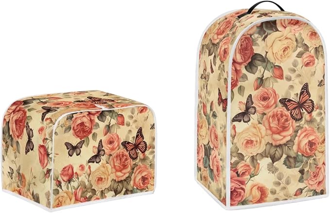 doginthehole Toaster Cover 2 Slice and Blender Dust Cover Retro Peony Butterfly by doginthehole