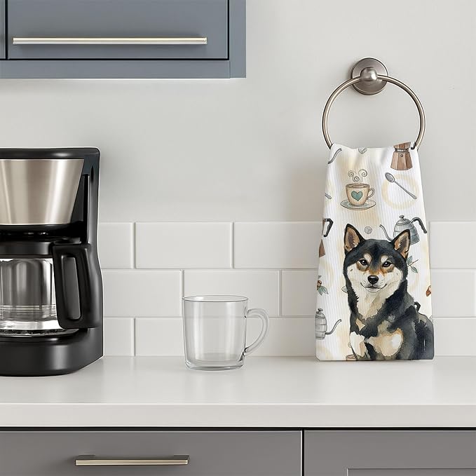 Caroline's Treasures Black and Tan Shiba Inu Coffee Bar Kitchen Towel Velour - Image 3