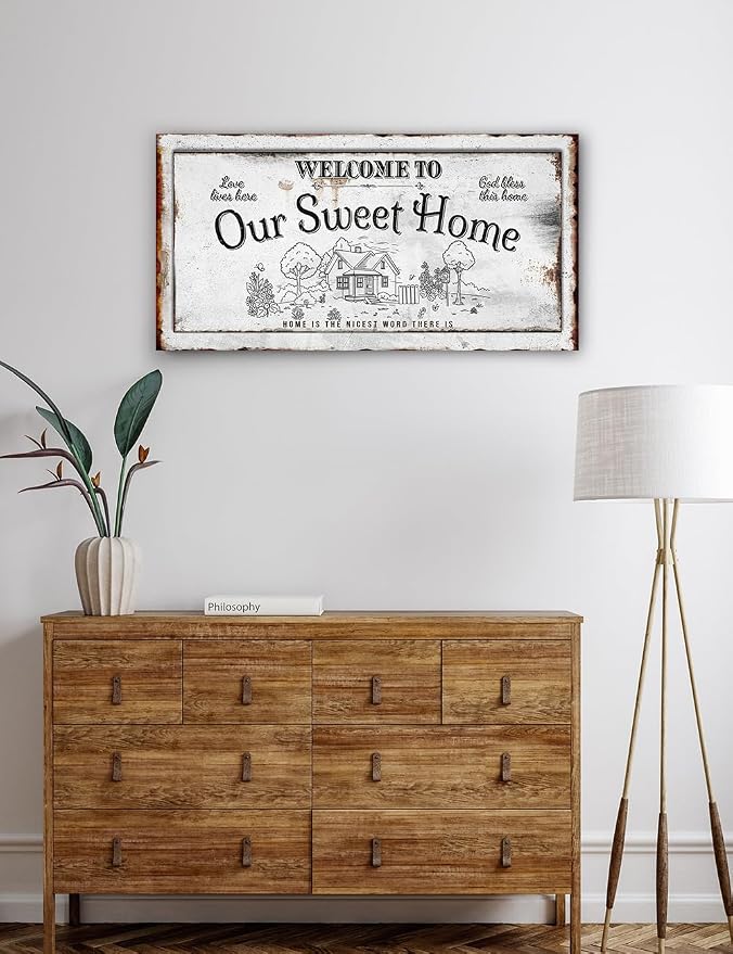 IPIC - Our Sweet Home Vintage Family Sign, Rustic Farmhouse Style Canvas Wall - Image 2