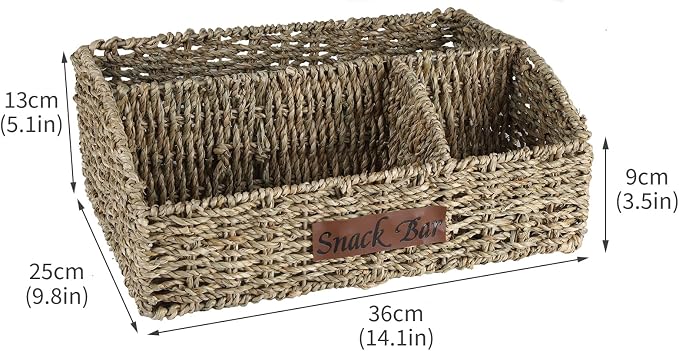 Snack Organizer for Countertop, Trapezoid Snack Organizer Seagrass Wicker Basket - Image 3