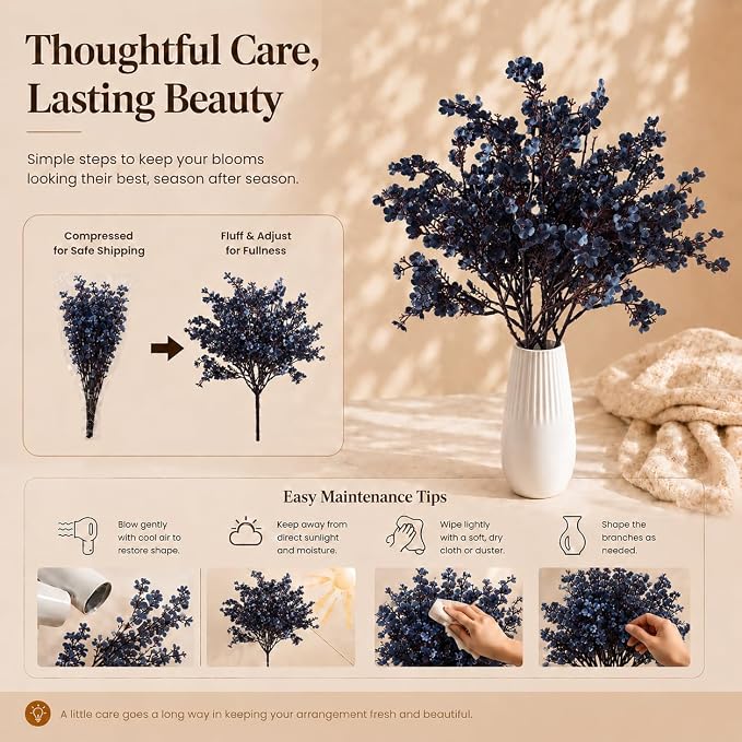 Mandy's 6 Bundles Artificial Dusty Blue Baby’s Breath Flowers | 18.5 Inch Silk - Image 6