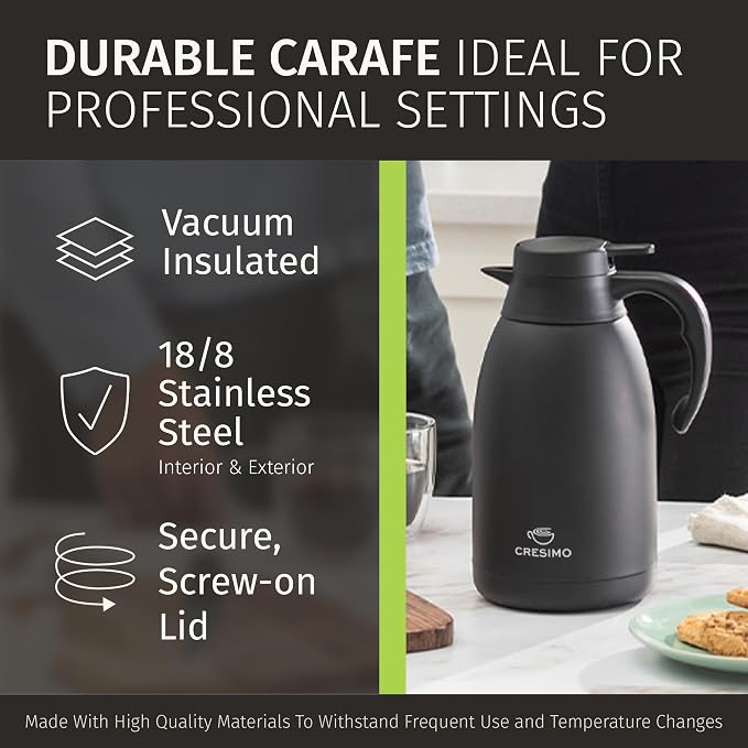 Cresimo 68 Oz Stainless Steel Black Thermal Coffee Carafe/Double Walled Vacuum - Image 8