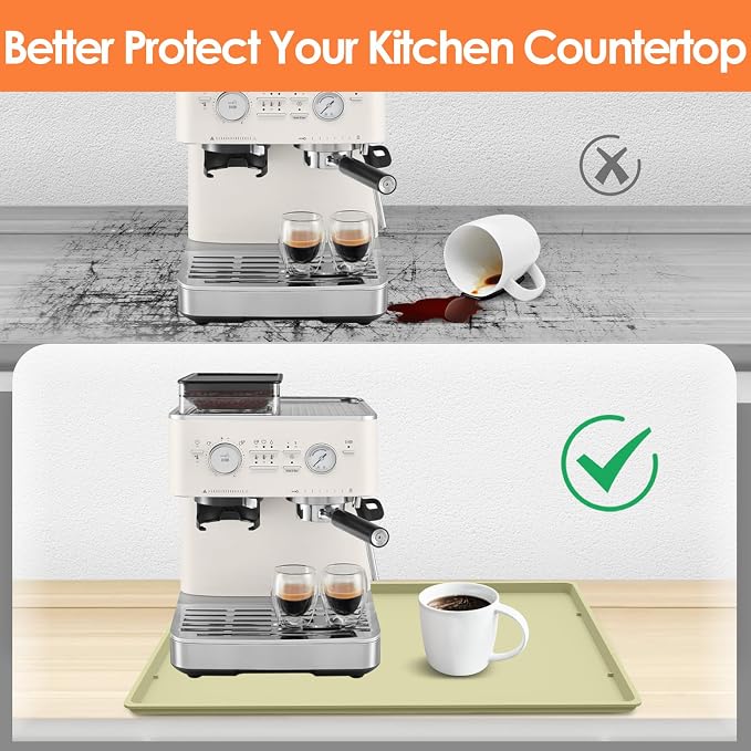 Silicone Coffee Maker Mat with Lip, 19.7'' x 15'' Heavy Duty Coffee Maker Mat - Image 3