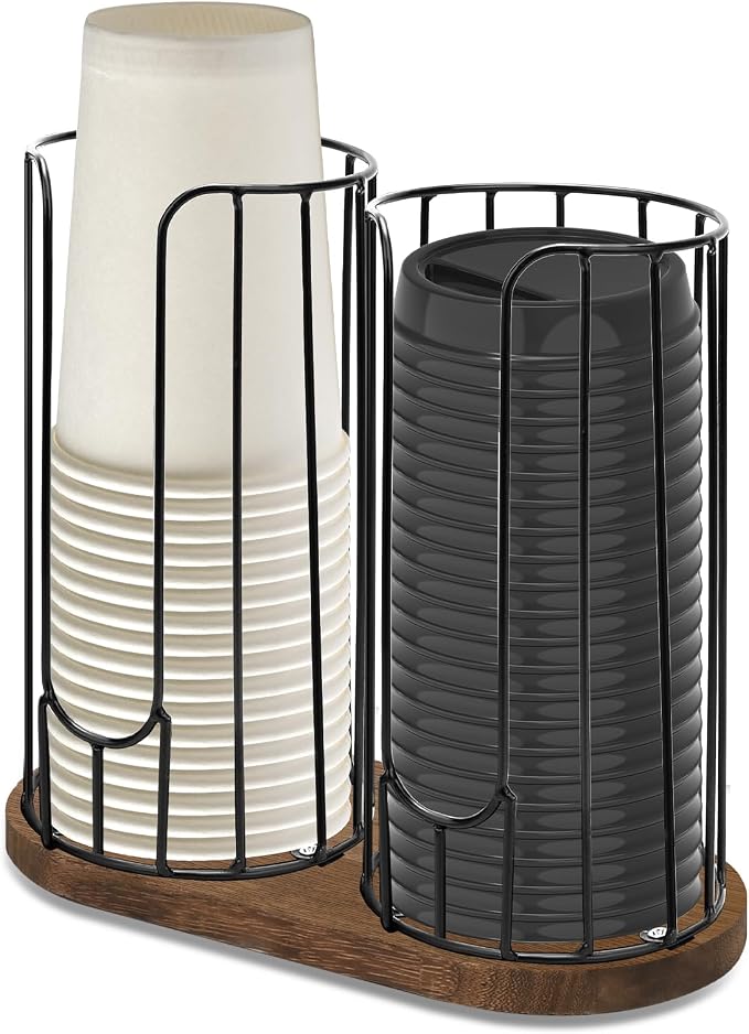 2-Compartment 18oz Coffee Cup Dispenser Rack by Tanggiteck