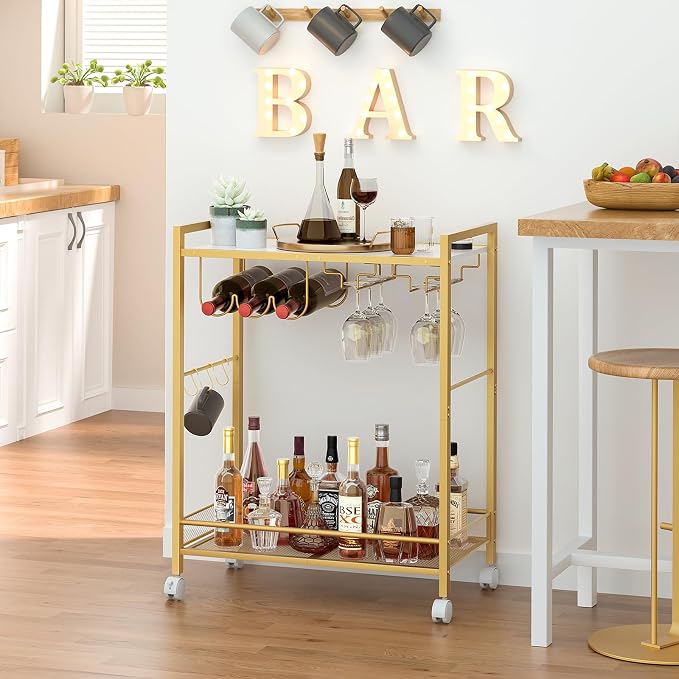 Joaxswe Bar Cart, Home Bar Serving Cart - Image 5