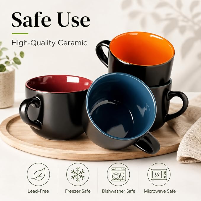 GBHOME Ceramic Soup Mugs with Lid, 24 oz Soup Cups with Hanlde - Image 7