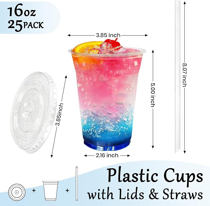 25 Pack 16 oz Clear Plastic Cups - Image 2