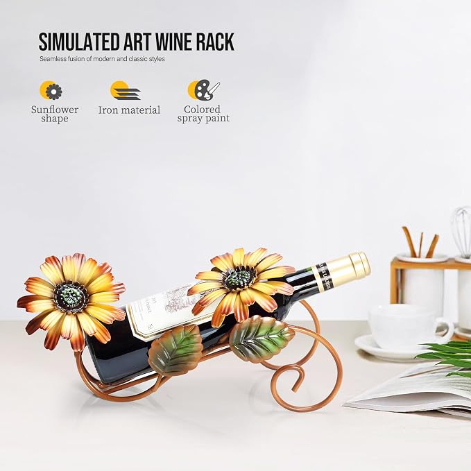 Sunflower Wine Bottle Holder Single Bottle Display Stand Freestanding Wine Rack - Image 4