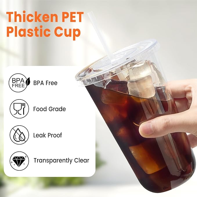 [100 Sets - 18oz Round Bottom Clear Plastic Cups - Image 3